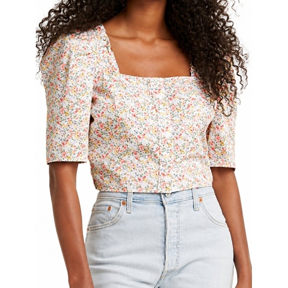 Levi's NEW Joella Ditsy Floral Cottagecore Puff Sleeve Cotton Top Shirt SZ XL